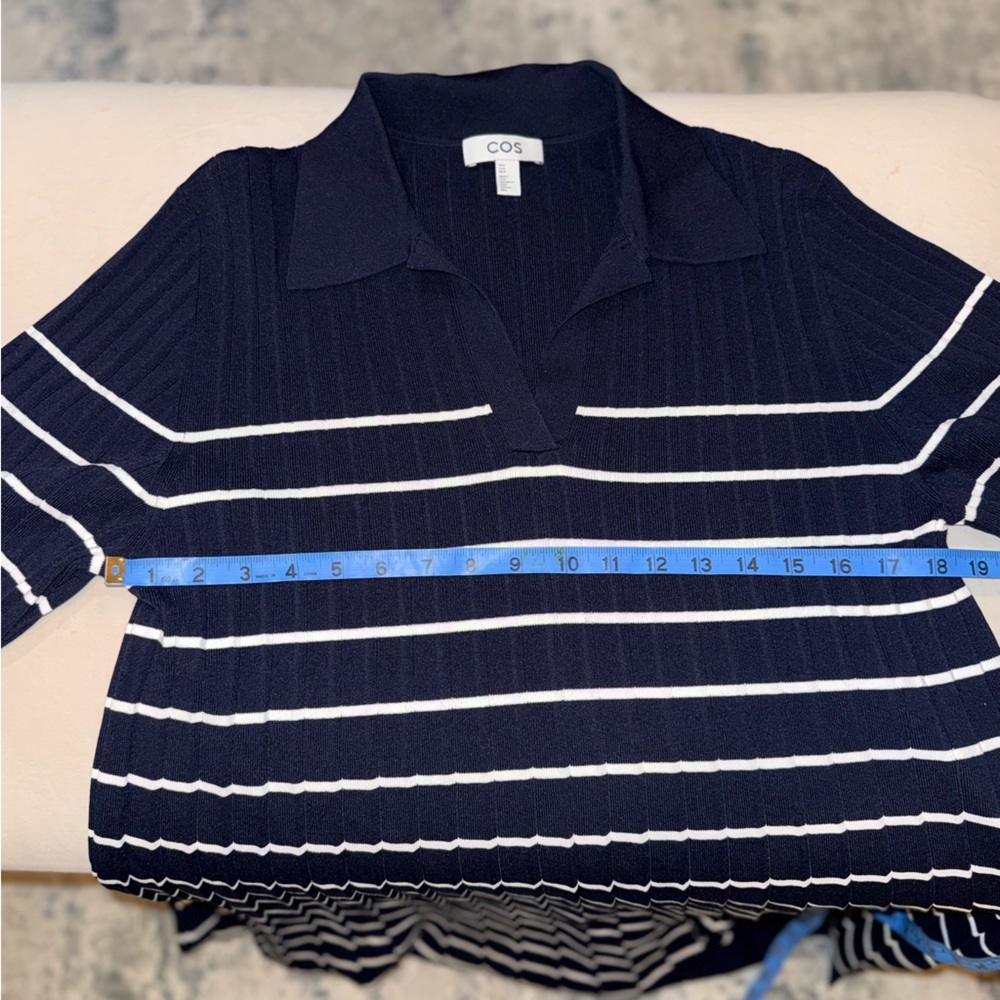 SOLD STRIPED KNITTED MINI POLO DRESS - NAVY / STRIPED | COS - Picture 2 of 9